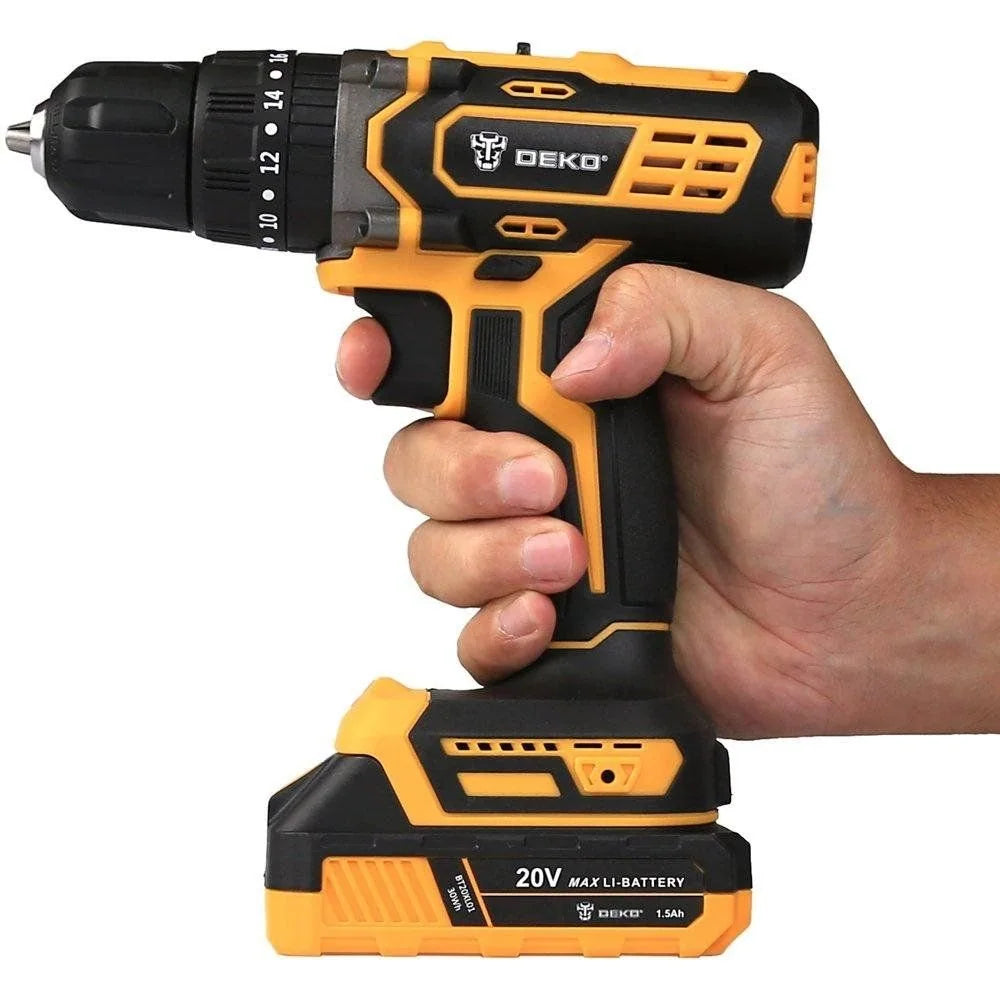 Furadeira e Parafusadeira de Impacto 3/8” 20V com 2 Baterias 1.5Ah, Carregador e Maleta com Acessórios DEKO-DKCD20ID01-5S3