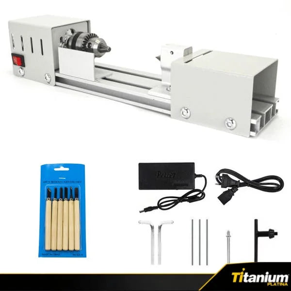 Mini Torno Mecanico para Madeira 96W 50mm - Titanium Platina