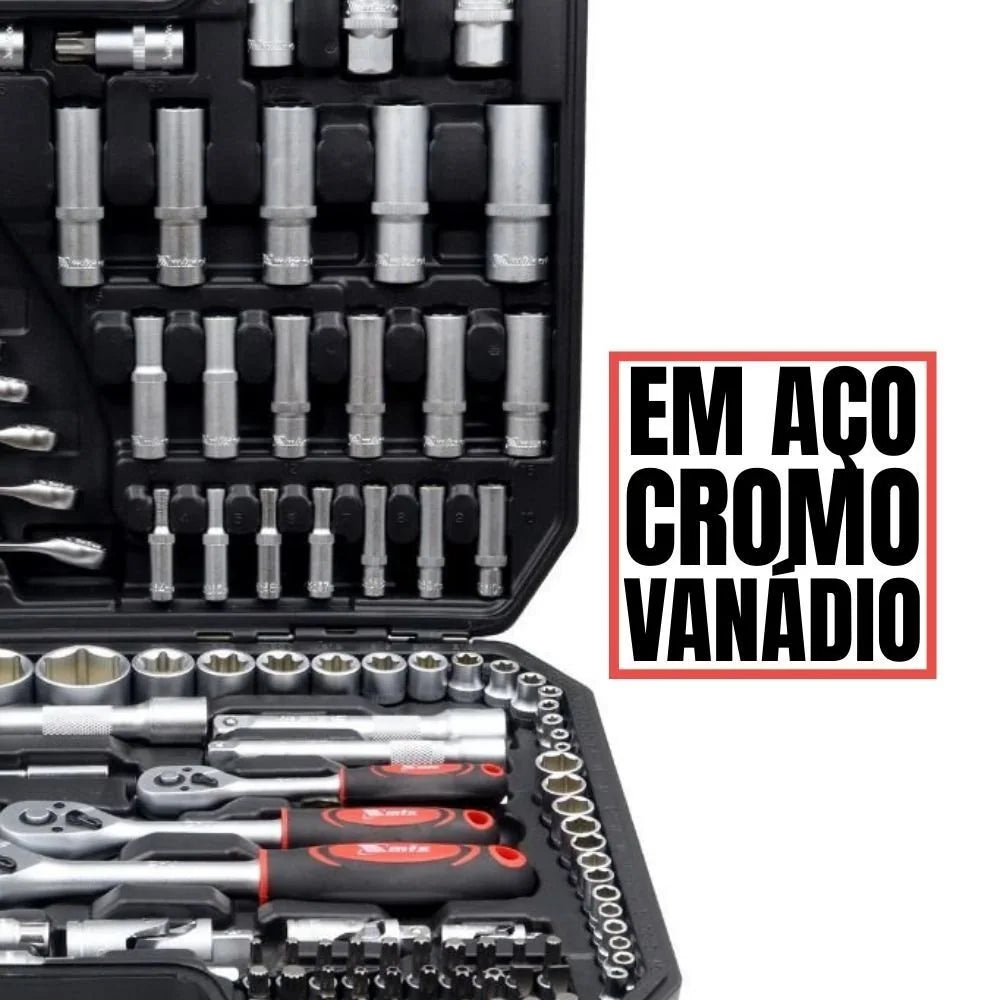 Jogo de Ferramentas Encaixe 1/2Pol. 3/8Pol. 1/4Pol. com 216 Peças e Maleta MTX-1353055