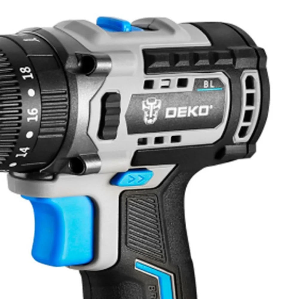 Parafusadeira Furadeira Brushless 3/8 Pol. 20V com 2 Baterias 1,5Ah Lí-Íon Carregador Bivolt e Maleta com Acessórios DEKO-DKBL20DU3-S3