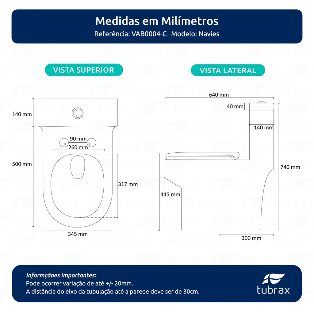 Vaso Sanitário Monobloco Produzido Em Cerâmica Com Acessórios Navies - VAB0004-C