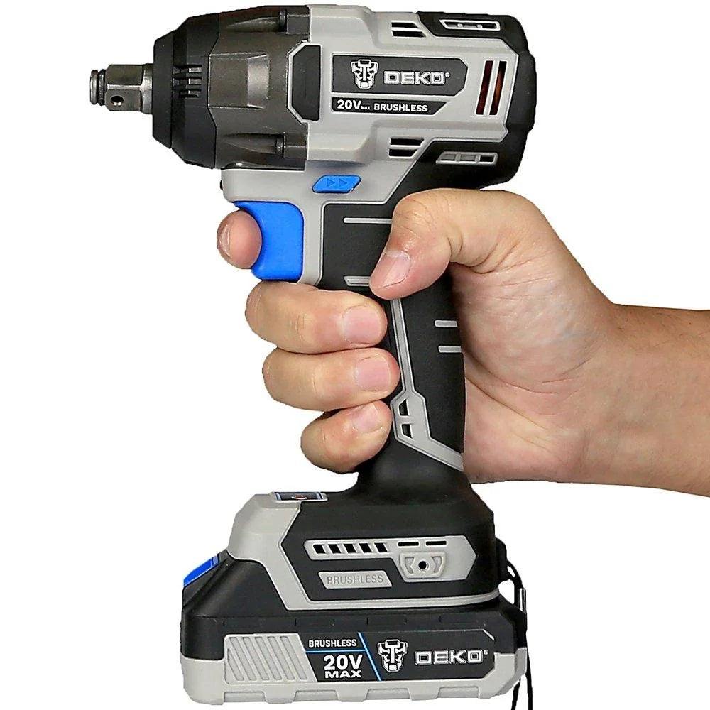 Chave de Impacto Parafusadeira Brushless 1/2 Pol com Bateria Lítio-Íon 2Ah 20V Carregador e Acessórios DEKO-DKBW20XL01-H