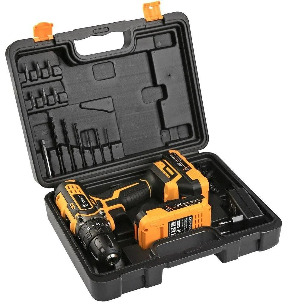 Furadeira e Parafusadeira de Impacto 3/8” 20V com 2 Baterias 1.5Ah, Carregador e Maleta com Acessórios DEKO-DKCD20ID01-5S3