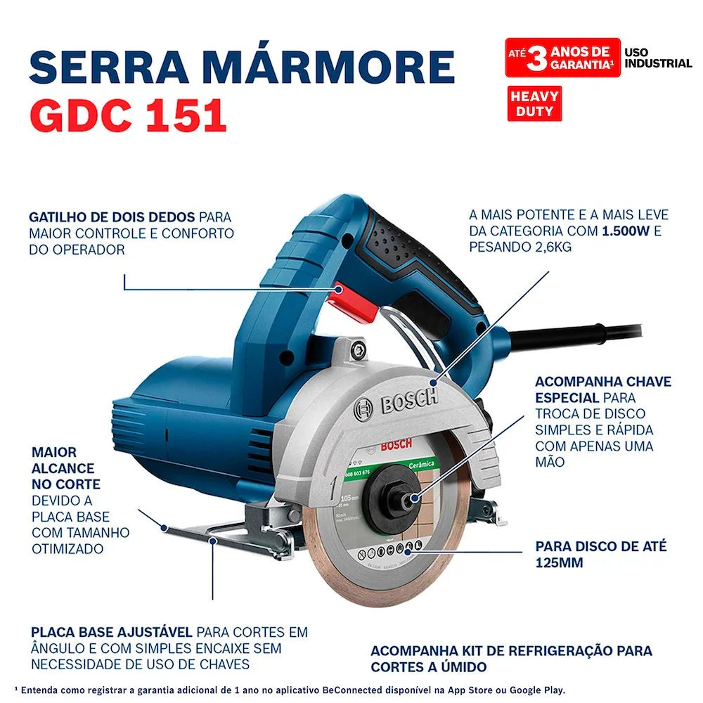 Serra Mármore GDC 151 Titan 1500W 220V com Kit Refrigeração Disco e Maleta BOSCH-06015487D2-000