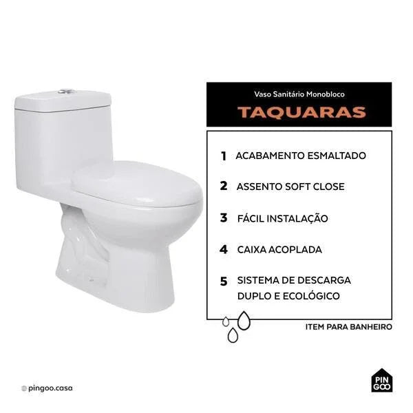 Vaso Sanitário Monobloco Caixa Acoplada Privada Taquaras Pingoo.casa - Branco