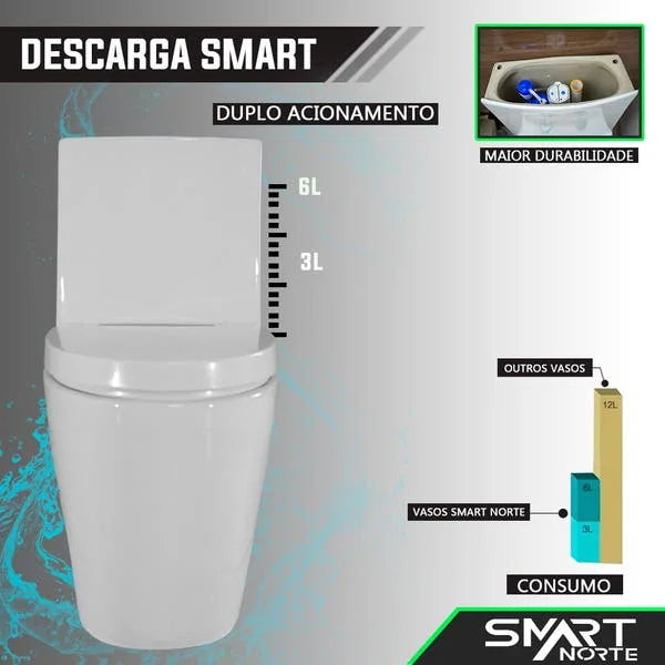 Vaso Sanitário Monobloco com Caixa Acoplada, Anel de Vedação e Mangueira Flexível Smart 275 - Smart Norte