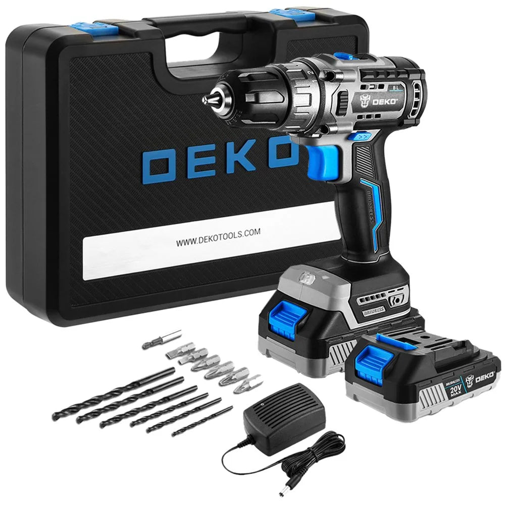 Parafusadeira Furadeira Brushless 3/8 Pol. 20V com 2 Baterias 1,5Ah Lí-Íon Carregador Bivolt e Maleta com Acessórios DEKO-DKBL20DU3-S3