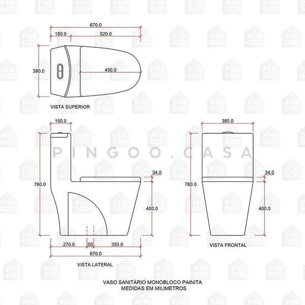 Vaso Sanitário Monobloco Painita Pingoo.casa - Branco