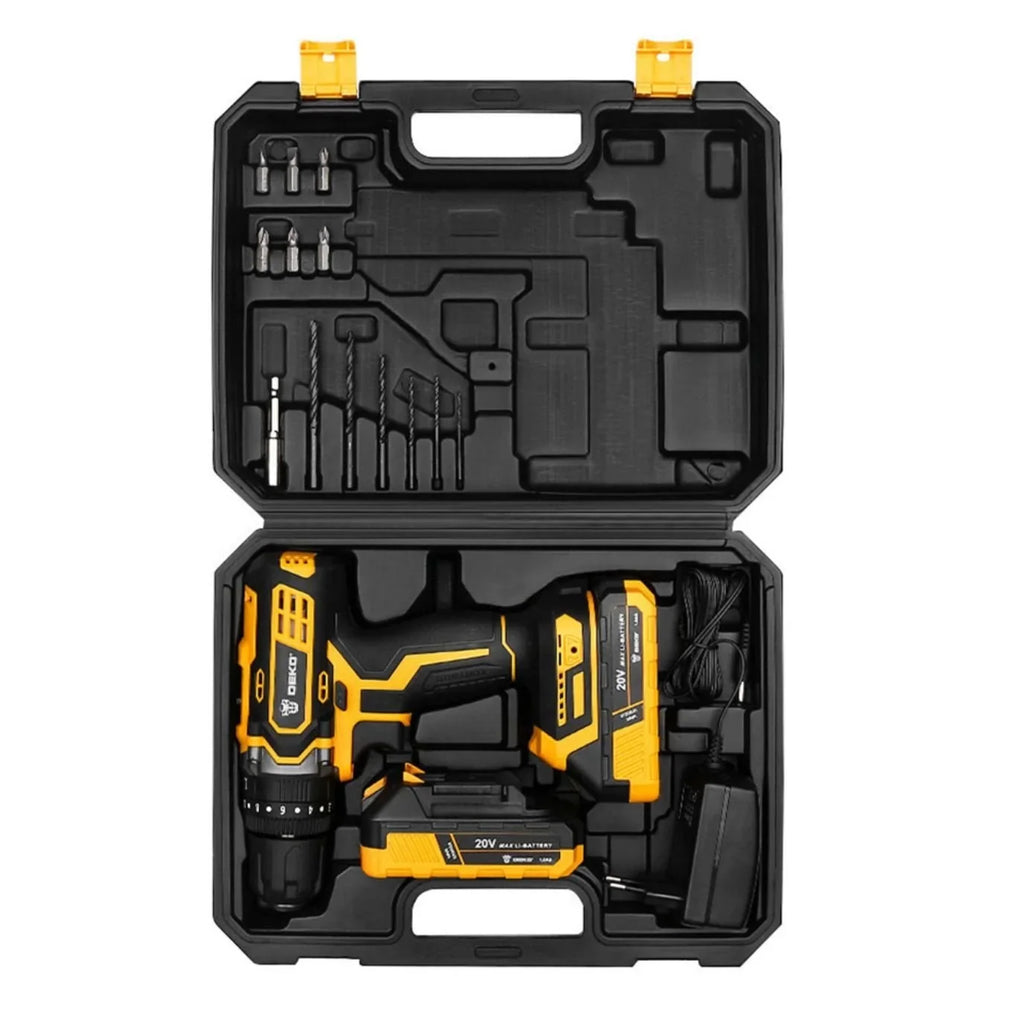 Furadeira e Parafusadeira de Impacto 3/8” 20V com 2 Baterias 1.5Ah, Carregador e Maleta com Acessórios DEKO-DKCD20ID01-5S3