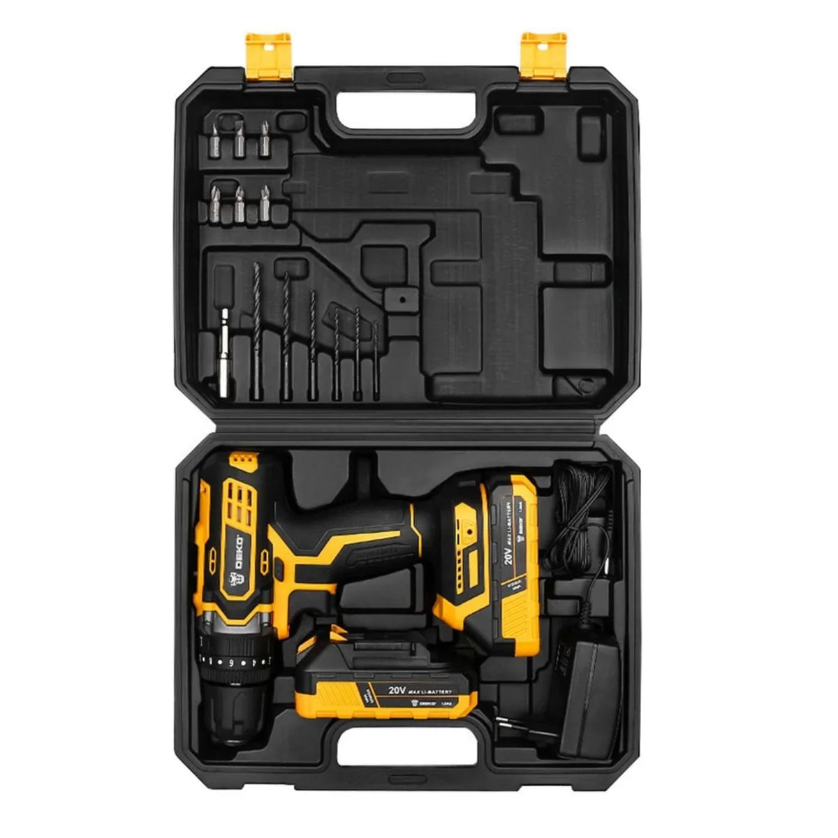 Furadeira e Parafusadeira de Impacto 3/8” 20V com 2 Baterias 1.5Ah, Carregador e Maleta com Acessórios DEKO-DKCD20ID01-5S3