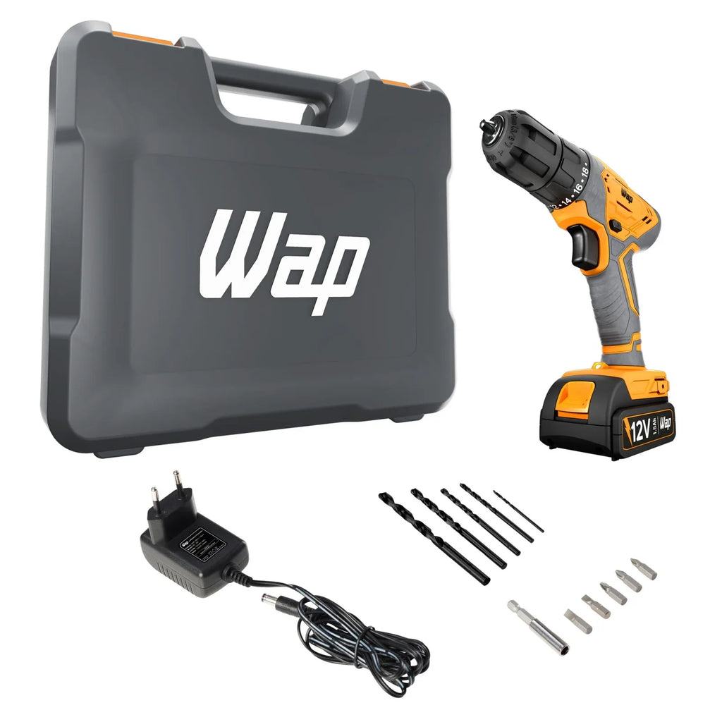 Furadeira e Parafusadeira Wap WF 12K3.2 a Bateria 12V 3/8" com Maleta e Acessórios