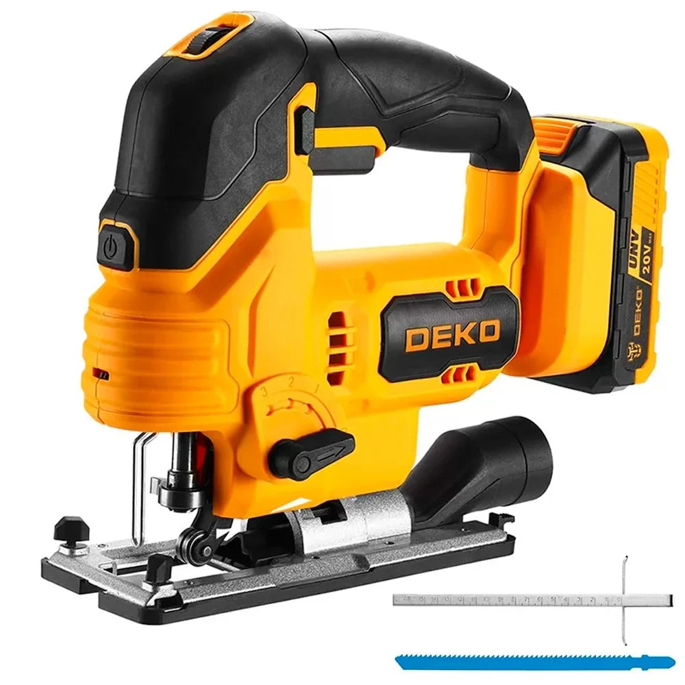 Serra Tico Tico 7/8 Pol 20V com Laser e Luz LED Bateria Lítio-íon Carregador e Acessórios DEKO-DKJS20Q1Y-S1