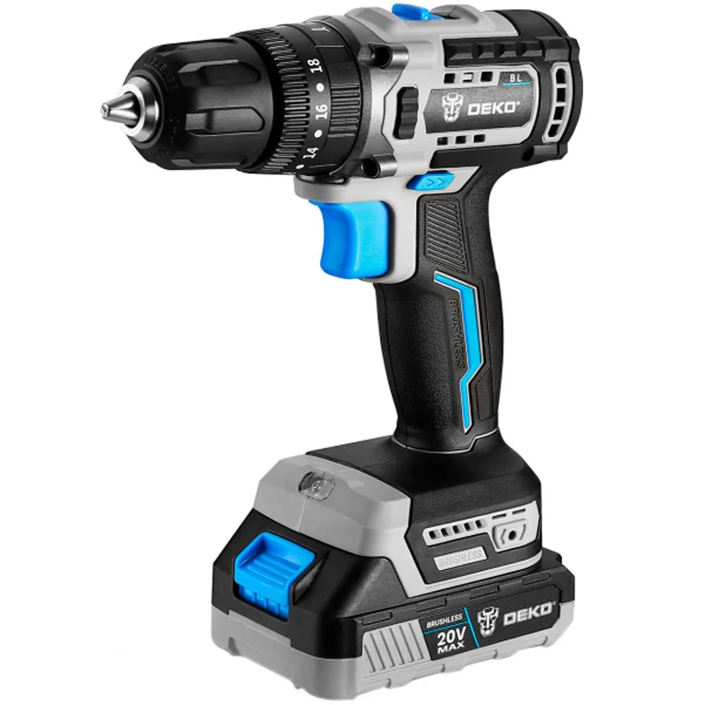 Parafusadeira Furadeira Brushless 3/8 Pol. 20V com 2 Baterias 1,5Ah Lí-Íon Carregador Bivolt e Maleta com Acessórios DEKO-DKBL20DU3-S3